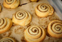 cinnamon rolls on a baking tray