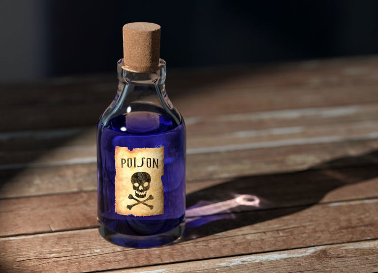 a blue vial of poison