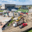 Construction is happening on the southeast corner of Maverik Stadium where space has been cut into the hillside to open up the walkway and address a longstanding egress issue.